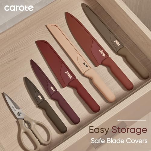 CAROTE Kitchen Knife Set, 6 Floral Knives with 6 Blade Guards, 12-Piece