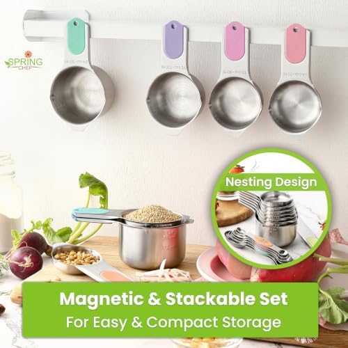 Spring Chef Magnetic Measuring Cups & Spoons Set of 15 w/Levelers, Pastel
