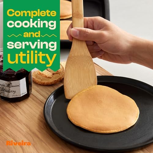 Riveira Bamboo Cooking Spoons 6-Piece – Wooden Cooking Utensils Set with Wooden Spoons for Cooking & Spatulas Wooden Utensil Sets – Premium Kitchen Utensils Set – Durable First Apartment Essentials