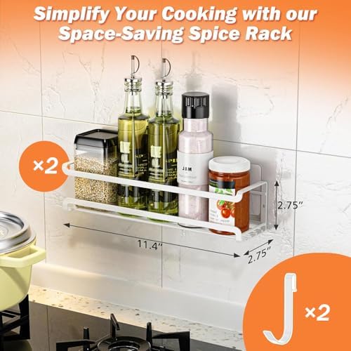 Bunoxea Spice Rack Wall Mounted 2 Pack, White,For Spice Jars & Seasonings