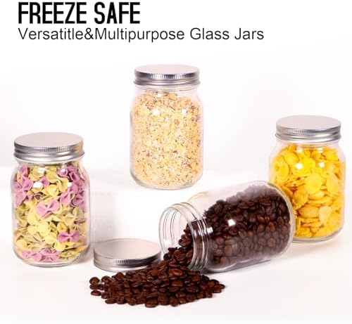 Glass Mason Jars, 16oz Regular Mouth Canning Jar with Airtight Lids, 4 Pack