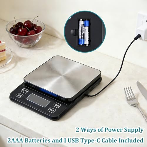 Digital Food Scale, 22lb Waterproof Kitchen Scale, 304 Stainless Steel Platform, Type-C Rechargeable & Backup Battery Mode, Gram Scale for Meal Prep, Coffee