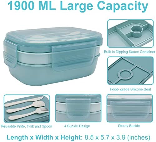 JBGOYON Leakproof Bento Box & Insulated Lunch Bag Set, 4-Piece, Gray/Green