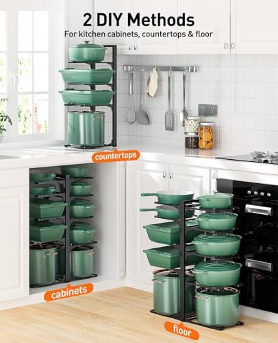 ORDORA Pots and Pans Organizer Under Cabinet 23.6" 10-Tier Adjustable Black