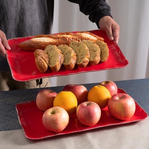 Farmhouse Rustic Melamine Serving Platters, set of 2, 17" x 10"