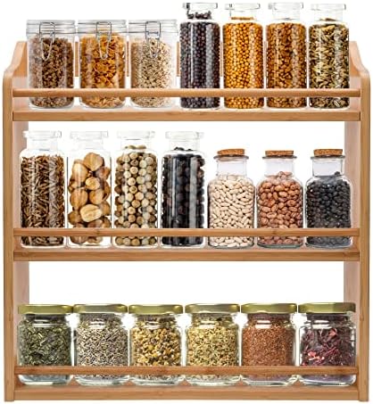 3 Tier Bamboo Spice Rack Wall Mount or Countertop,Spice Organizer