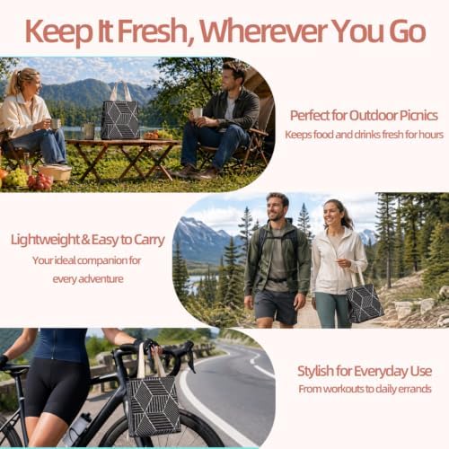 iknoe 9L Insulated Lunch Bag for Men & Women, Leak-Resistant Black