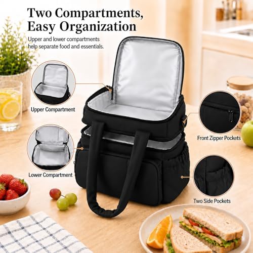Lunch Bag for Women Large Insulated Lunch Box Double Deck Puffer Lunch Tote
