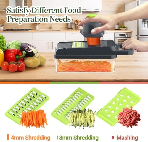 12-in-1 Vegetable Chopper 7 Blades, Veggie Cutter with Handle, Green/Grey