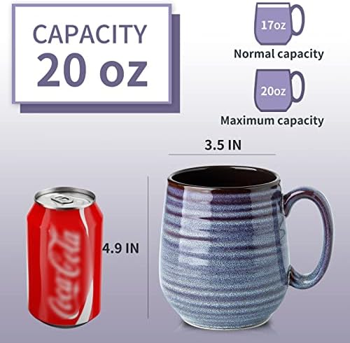 Hasense Large Coffee Mugs Set of 2, Ceramic 20 oz Coffee Cups for Office and Home, Modern Coffee Mug with Big Handle for Latte Coffee Tea Soup as Gifts, Dishwasher & Microwave Safe, Blue and Purple