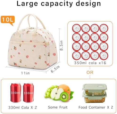 Carry bloom Lunch Box for Women, Insulated Lunch Bag Cute Corduroy Lunchbag
