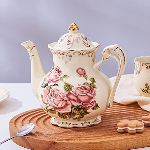 YOLIFE Small Pink Rose Teapot, 25 OZ / 2 Cup Vintage Porcelain Tea Pot