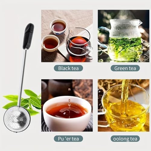 2pack Tea Ball, tea infuser for loose leaf tea, tea strainers for loose tea, stainless steel tea strainer, loose leaf tea steeper, easy clean, tea fine mesh strainer reusable-A (Black)