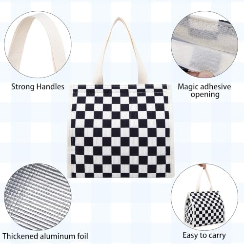 Insulated Lunch Bag for Work, 10.2"x5.9"x10.2" Oxford Waterproof Lunch Tote, Thermal Lunch Box for Office, Picnic & Outdoor, Striped Canvas Tote Bag -Check Black