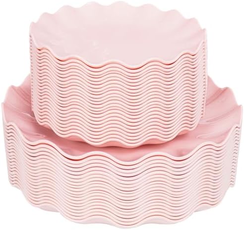 LIYH 50 Pcs Pink Plastic Plates Reusable - Durable and Dishwasher Safe Baby Shower Plates Wavy Daisy Plastic Flower Plate for Party Wedding Birthday Picnics BPA Free (25Guests)