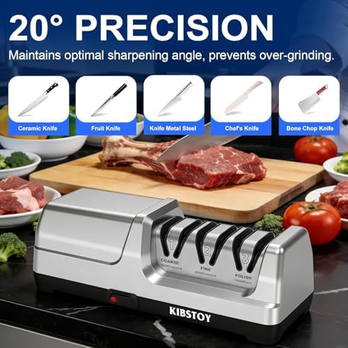 Knife Sharpener Electric – Professional 3-Stage 100% Diamond Sharpening System with 20° Precision Angle, Fast Blade Restoration, Polishing, Repair & Edge Refining for Kitchen & Outdoor Knives