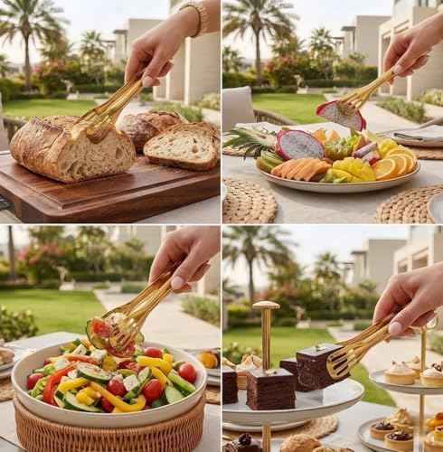 Gold Serving Tongs Kitchen Tongs,Buffet Tongs,JXHAPY Stainless Steel Gold Plated Food Tong Salad Tongs Serving Tong,small tongs 6 Pack (9 Inch)