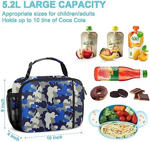 esouler Lunch Box Kids Insulated Lunch Bag for Boys & Girls Durable Children Lunchbox for School with Water Bottle Holder-Camouflage