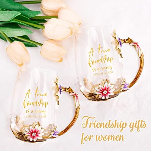 OEAGO Friendship Gifts for Women Best Tea Cup Friend Gifts for Women Flower Coffee Mug Christmas Birthday Gifts for Female Coworker