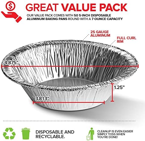 Stock Your Home 5 Inch Aluminum Foil Pie Pans (50 Count) - Disposable & Recyclable Mini Pie Pans - Foil Pie Tin for Bakeries, Cafes, Restaurants - Durable Mini Foil Pans for Pies, Fruit Tarts, Quiche