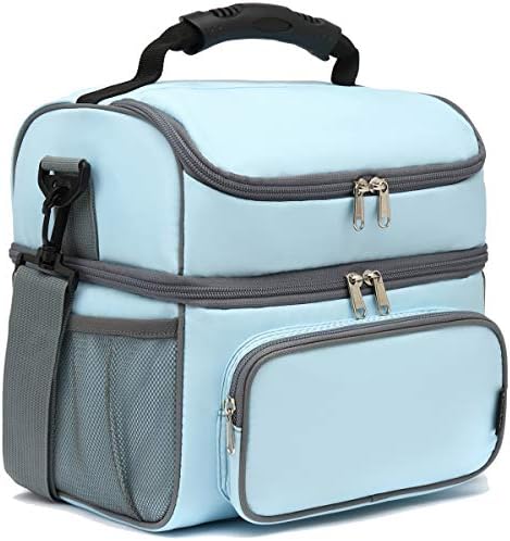 FlowFly Double Layer Cooler Insulated Lunch Bag Adult Lunch Box Large Tote Bag for Men, Women, With Adjustable Strap,Front Pocket and Dual Large Mesh Side Pockets