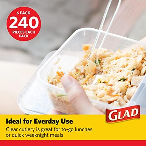 Glad Clear Disposable Cutlery Set, Forks Knives and Spoons, 240 Count, 6-Pk