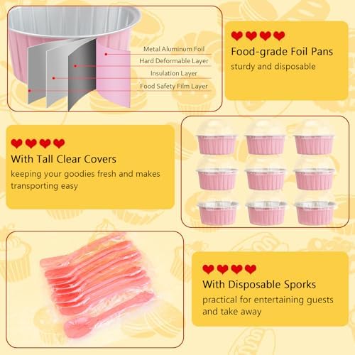 LNYZQUS 5oz Dot Cake Cups with Dome Lids, Cupcake Tins Mini Cake Pans