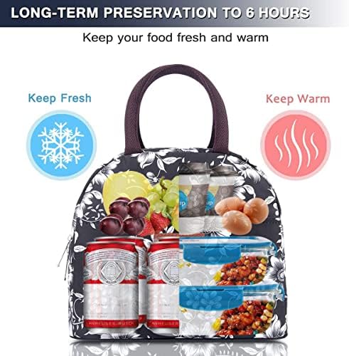 BALORAY Lunch Bag for Women Men Adult Lunch Box (White Flower), M