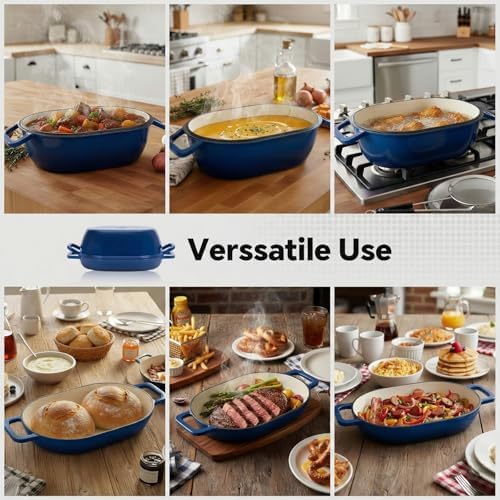Northriver Casting Enameled Cast Iron Oval Dutch Oven for Bread Baking，12"x8" Bread Pot with Lid，Ideal for Sourdough, Artisan Loaves & Family Meals，5 Qt