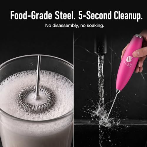 Bean Envy Milk Frother Handheld - Coffee Mixer Wand with Stand - Raspberry