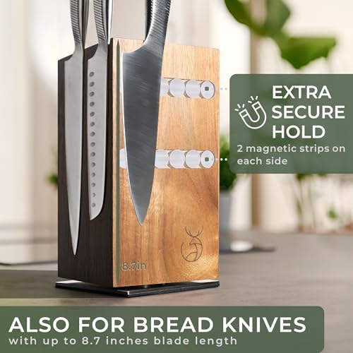 WALDWERK Magnetic Knife Holder Made of Acacia Wood - 360 degree rotatable Knife Block Without Knives - Knife Block - Knife Holder - Magnetic Knife Block - Knife Storage - Knife Magnet Organizer