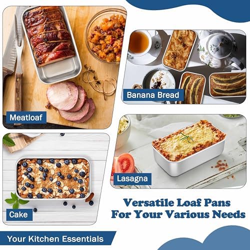 TeamFar Mini Loaf Pan, 3 PCS Stainless Steel Loaf Pans for Baking Bread