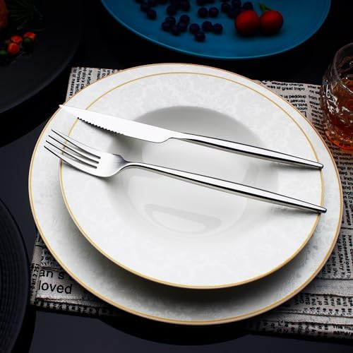 20 Piece Luxury Silverware Set for 4 Mirror-Polished 18/10 Stainless Steel Heavy Flatware Set Modern Cutlery Set Knife/Fork/Spoon Utensil Dishwasher Safe with Gifts