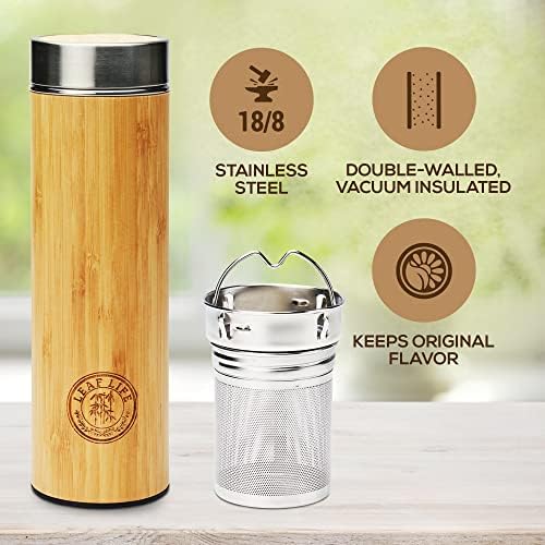 LeafLife Premium Bamboo Tea Tumbler with Infuser for Loose Leaf Tea