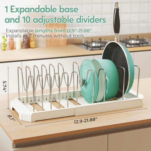 Expandable Pan Organizers Inside Cabinet with 10 Dividers White