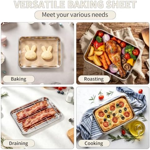 TeamFar Stainless Steel Toaster Oven Pan with Rack Set, 9"x7"x1"