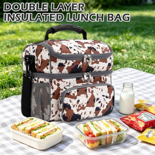 FlowFly Double Layer Cooler Insulated Lunch Bag Adult Lunch Box Large Tote Bag for Men, Women, With Adjustable Strap,Front Pocket and Dual Large Mesh Side Pockets