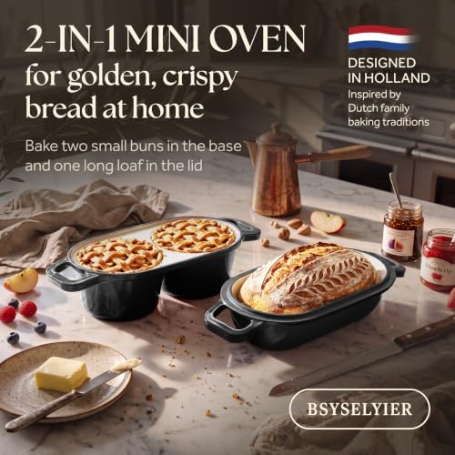 Mini Double Dutch Oven, Cast Iron Loaf Pan With Lid, Black