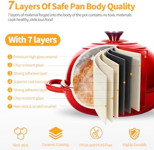 6QT Enameled Cast Red Iron Dutch Oven For Sourdough Bread Baking