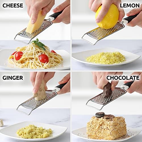 Zulay Kitchen Professional Cheese Grater Stainless Steel - Durable Rust-Proof Metal Lemon Zester Grater With Handle - Flat Handheld Shredder for Parmesan, Chocolate, Spices, And More - 2 Pack - Black