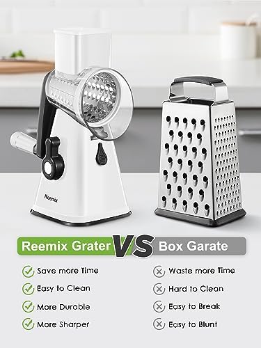 Rotary Cheese Grater with Handle, Reemix Vegetable Cheese Grater