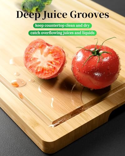 Kitsure Bamboo Cutting Board for Chopping & Serving, Large, Natural (Pack of 2)