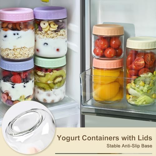 Overnight Oats Containers with Lids, 16oz Wide Mouth Mason Jars with Lids, 3 Pack Glass Jars with Airtight lid for Chia Pudding Yogurt Salad, Meal Prer Oatmeal Jars, Yellow