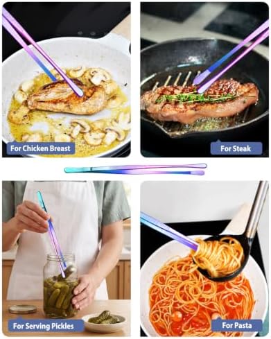 4 Pcs Fine Long Tweezer Tongs Professional Rainbow, 12'' and 10'' Stainless Steel for Kitchen, Food, Cooking, Repairing, Sea food and BBQ