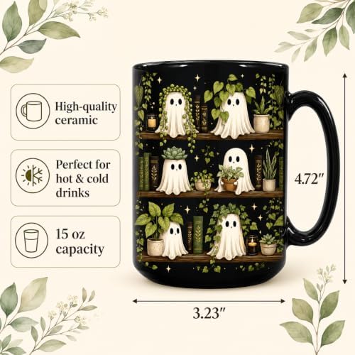 Hyturtle Cute Ghost Plant Mug 15 Oz And Keychain Book Lover Gifts