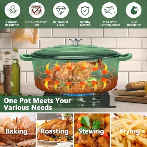 TeamFar 7QT Oval Dutch Oven, Enameled Cast Iron Dutch Oven Pot with Lid