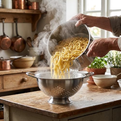 2 Pack Stainless Steel Colander Set with Handles - Heavy-Duty Nesting Strainers (5 Qt, 1 Qt) for Pasta, Rice, Vegetables, Rust-Proof Kitchen Drainer Bowls