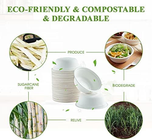 Vplus 180 Pack 16 OZ Compostable Paper Bowls, Bagasse Bowls，White