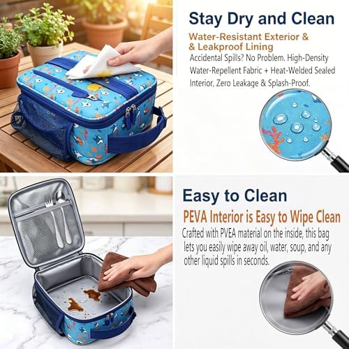 Lunch Box Kids,Cute Cartoon Insulated Lunch bag for Kids Boys Girls Portable Lightweight Small Lunchbox Special Design for school Picnic Outdoor
