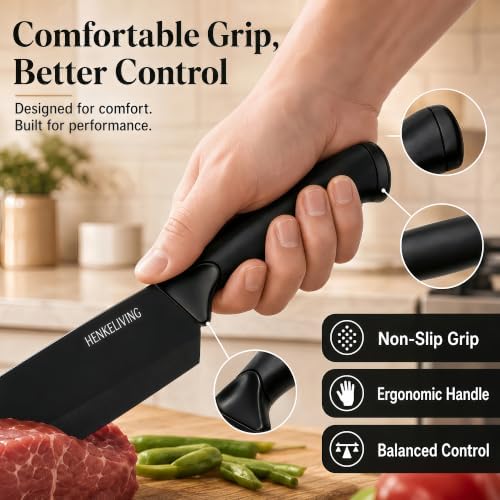 19-Piece Black Kitchen Knife Block Set with Built-in Sharpener